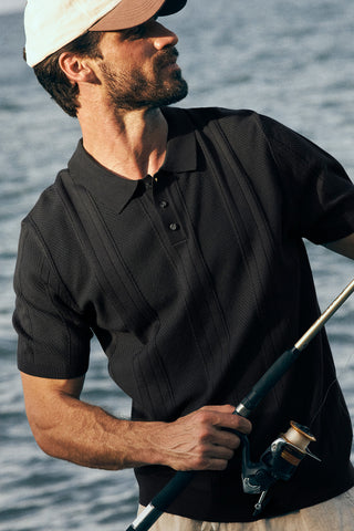 Knitted polo viscose/pes shirt