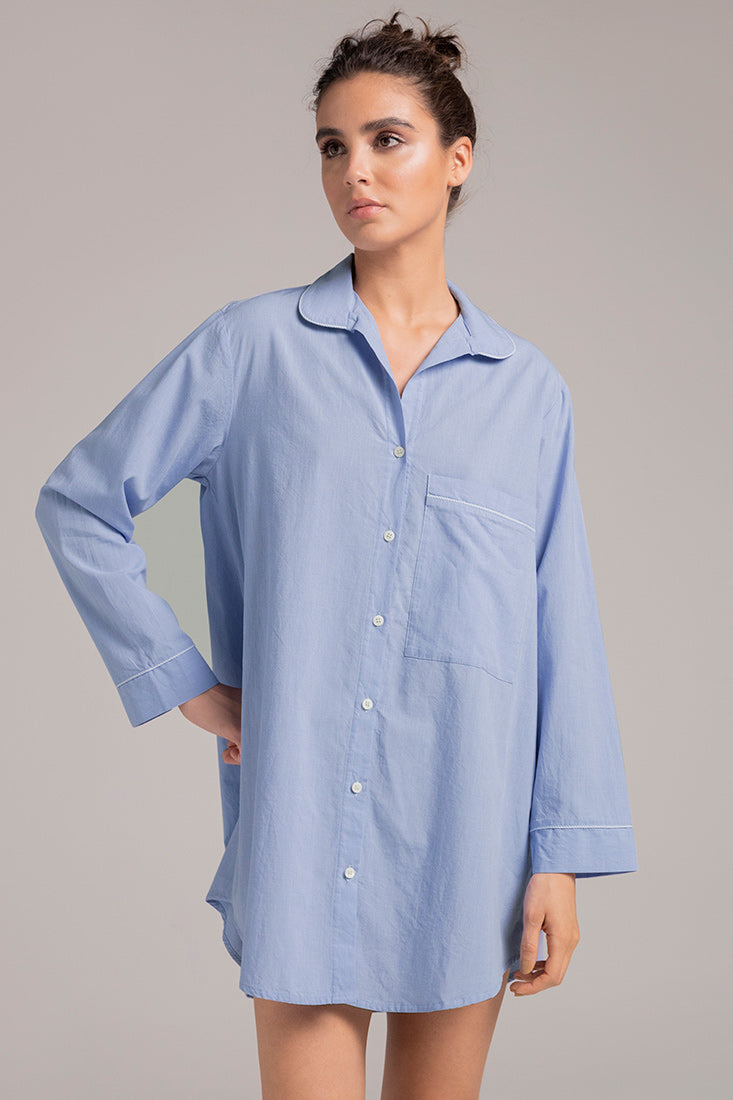 dress shirt nightgown Long Sleeves Nightgown in Light Blue