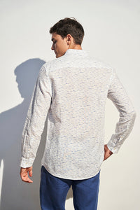 Linen print long sleeve slim fit shirt