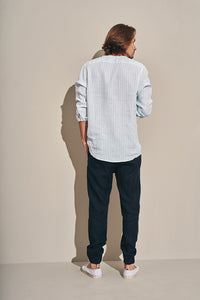 Camisa lino manga larga cuello pico
